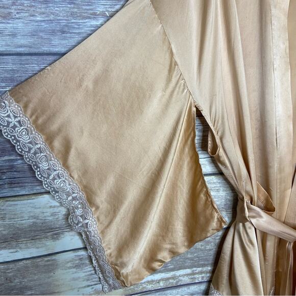 SPELL & THE GYPSY “WILD LOVE" Sandwashed peach Silk & Lace Kimono Robe Tie S/M - Picture 8 of 13